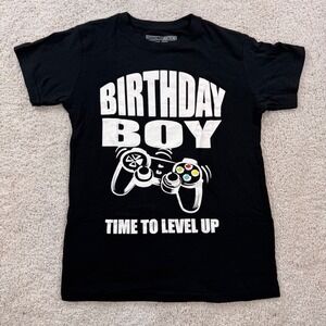 Brooklyn Vertical Boys Black Birthday Boy Level Up Video Game T-Shirt Size 14/16